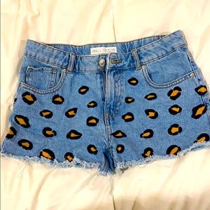 Zara Kids Blue Leopard Jean Shorts